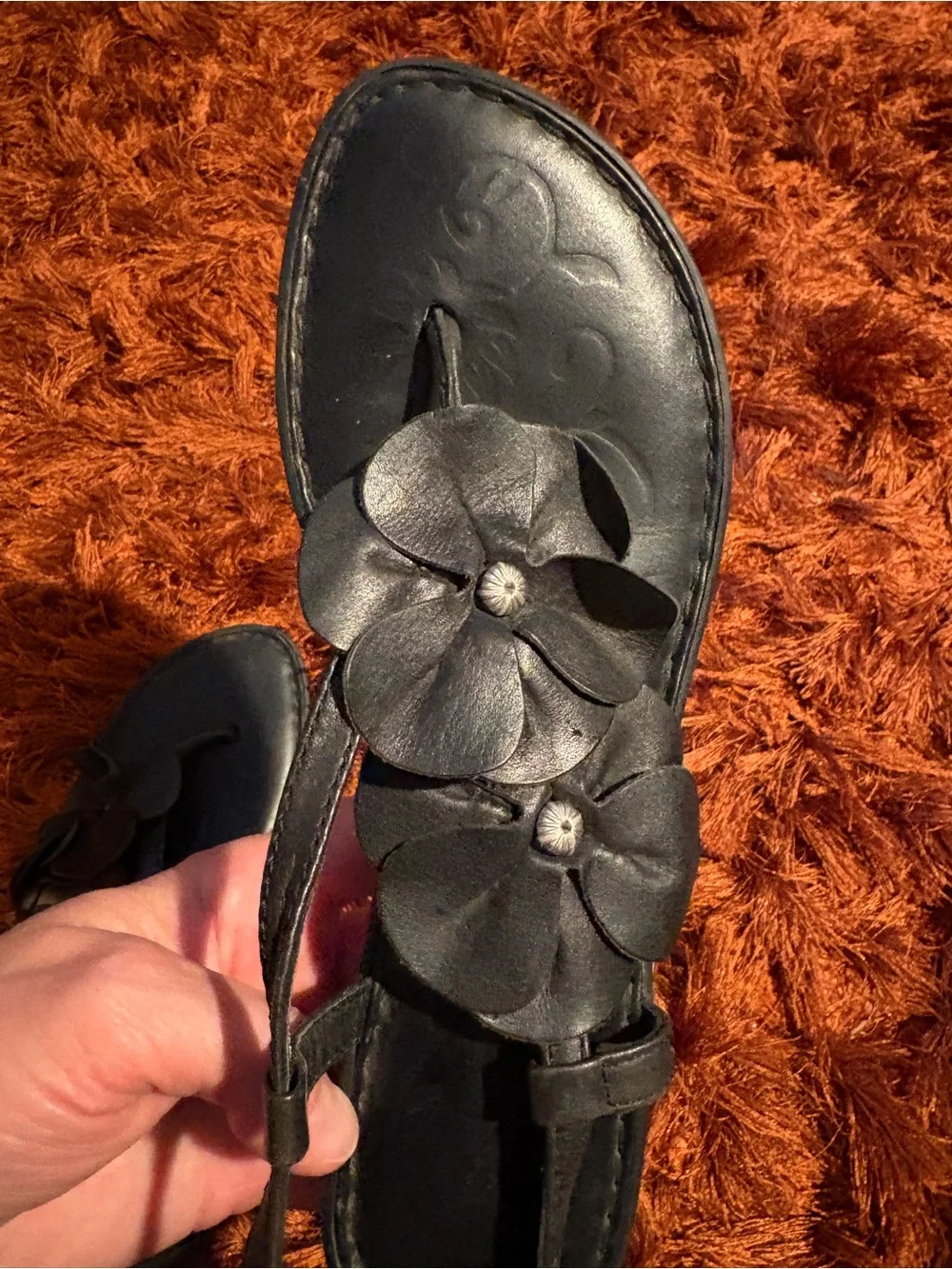 Born Black Floral T-Strap Sandals